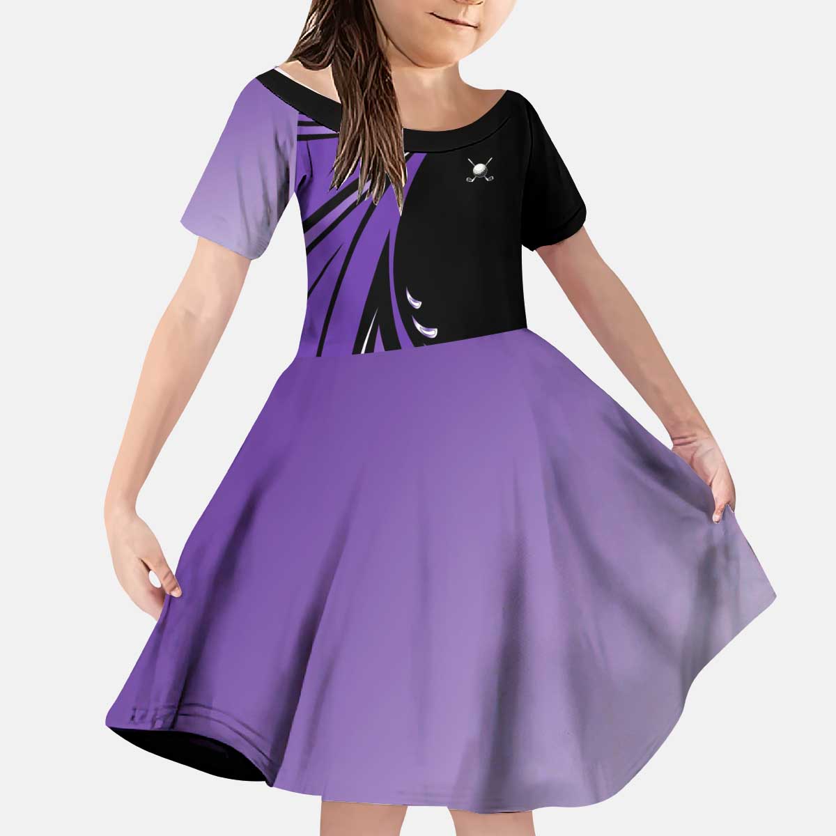 Personalized Purple Winged Golf Ball Kid Short Sleeve Dress Bold Golf Graphic Design - Wonder Print Shop