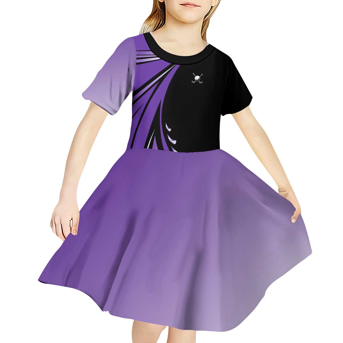 Personalized Purple Winged Golf Ball Kid Short Sleeve Dress Bold Golf Graphic Design - Wonder Print Shop