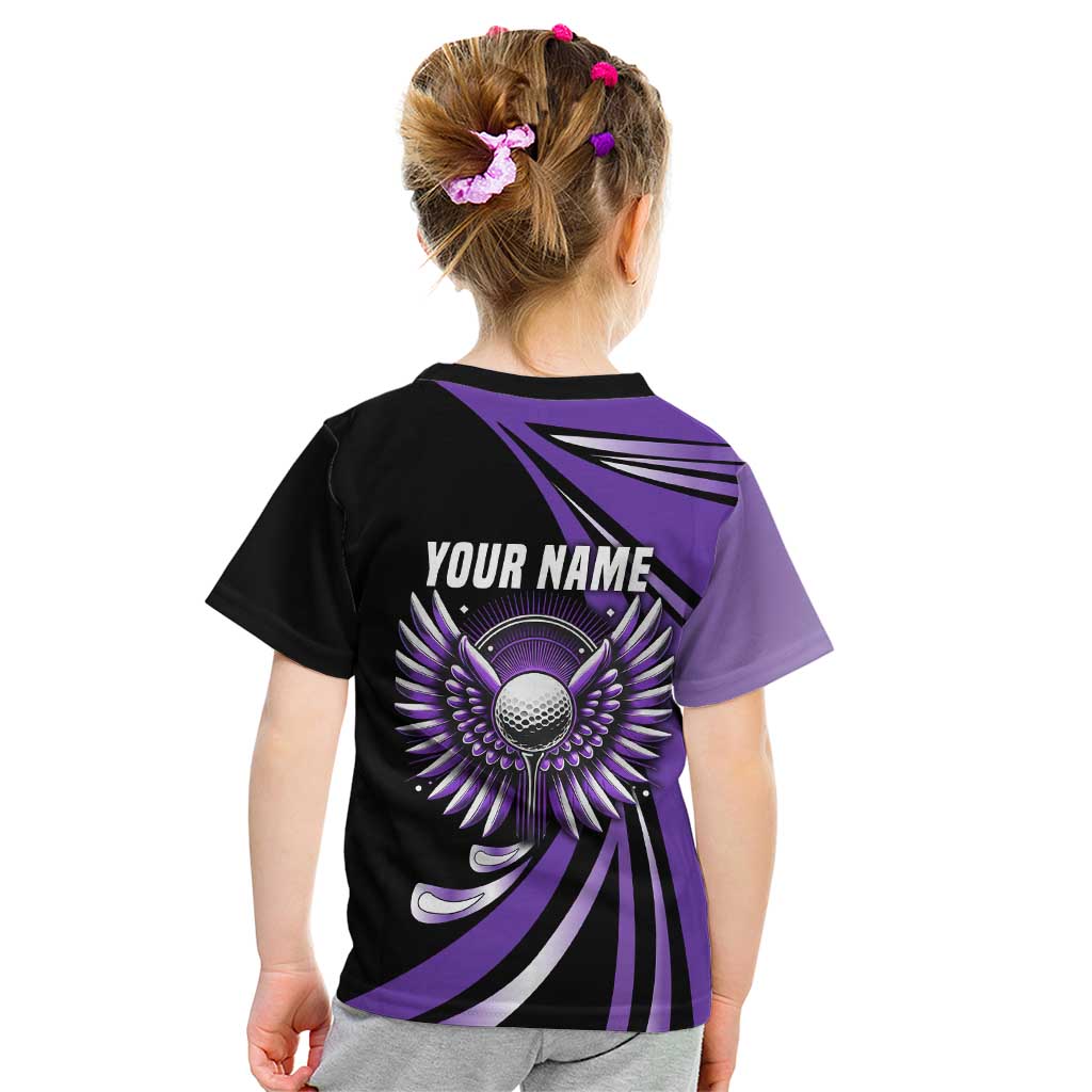 Personalized Purple Winged Golf Ball Kid T Shirt Bold Golf Graphic Design - Wonder Print Shop