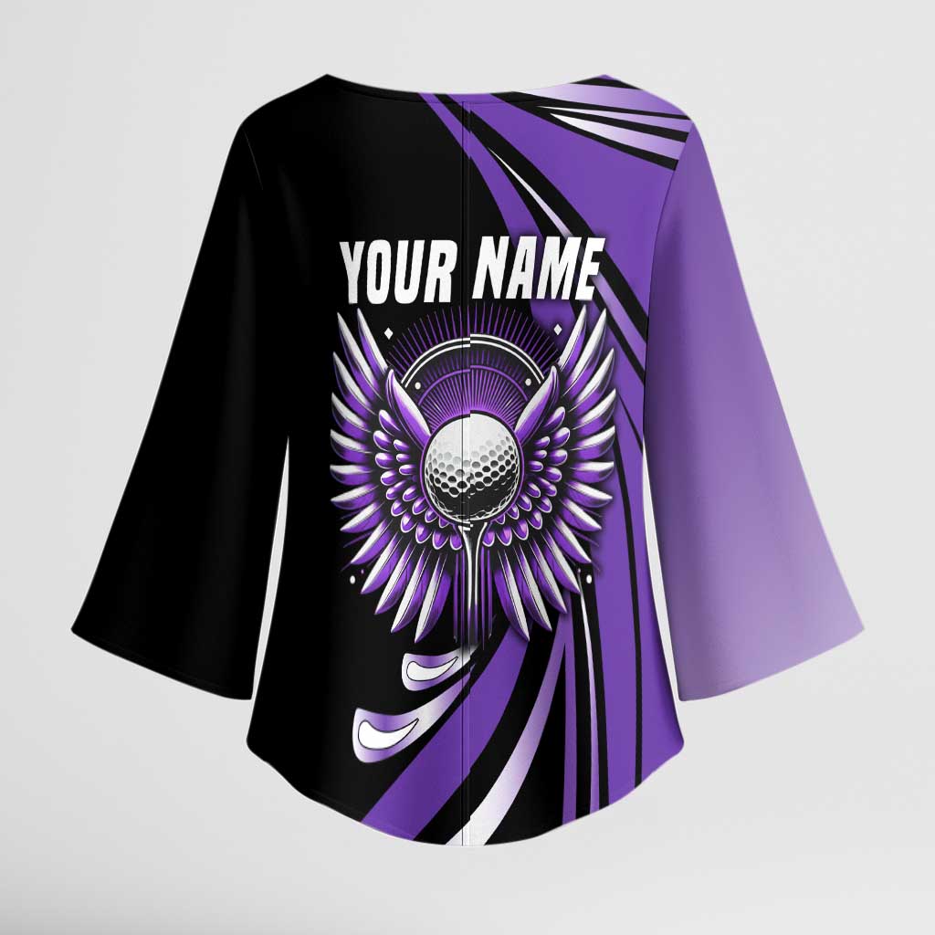 Personalized Purple Winged Golf Ball Kimono Sleeve Blouse Bold Golf Graphic Design - Wonder Print Shop