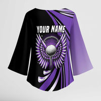 Personalized Purple Winged Golf Ball Kimono Sleeve Blouse Bold Golf Graphic Design - Wonder Print Shop