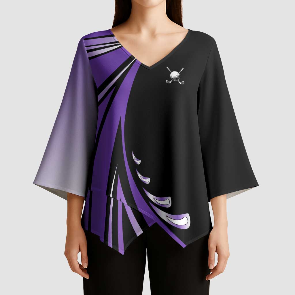 Personalized Purple Winged Golf Ball Kimono Sleeve Blouse Bold Golf Graphic Design - Wonder Print Shop