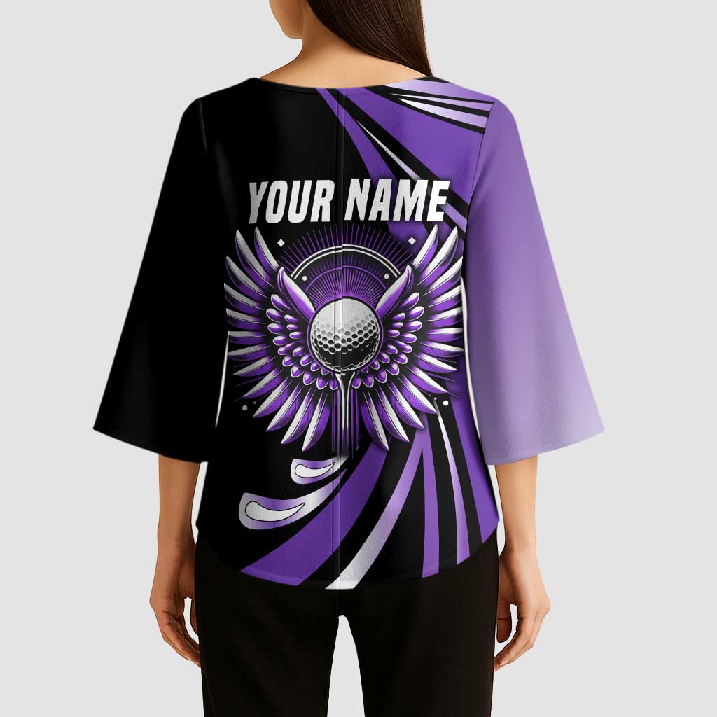 Personalized Purple Winged Golf Ball Kimono Sleeve Blouse Bold Golf Graphic Design - Wonder Print Shop