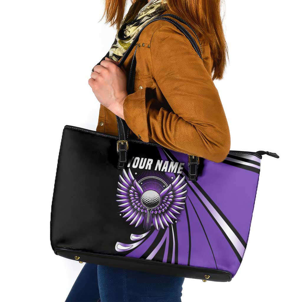 Personalized Purple Winged Golf Ball Leather Tote Bag Bold Golf Graphic Design - Wonder Print Shop