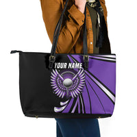 Personalized Purple Winged Golf Ball Leather Tote Bag Bold Golf Graphic Design - Wonder Print Shop