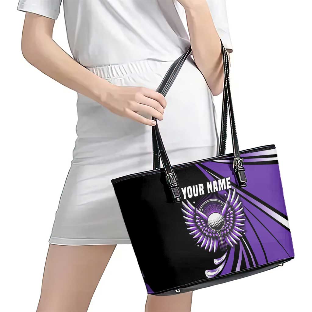 Personalized Purple Winged Golf Ball Leather Tote Bag Bold Golf Graphic Design - Wonder Print Shop