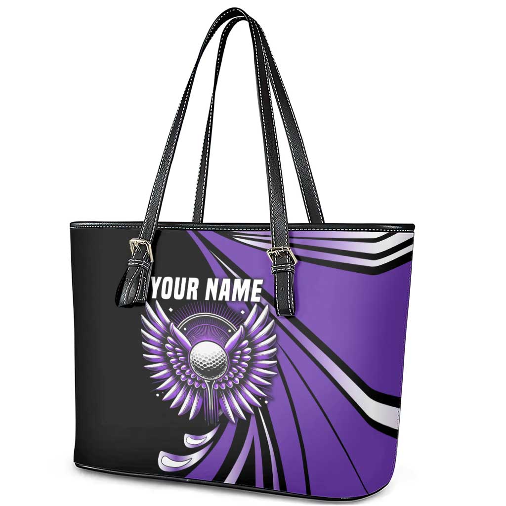 Personalized Purple Winged Golf Ball Leather Tote Bag Bold Golf Graphic Design - Wonder Print Shop