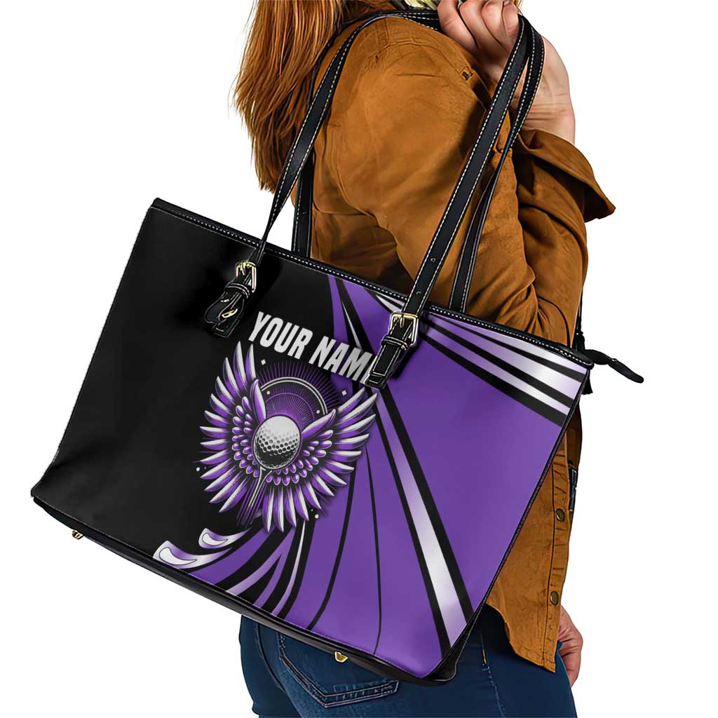 Personalized Purple Winged Golf Ball Leather Tote Bag Bold Golf Graphic Design - Wonder Print Shop