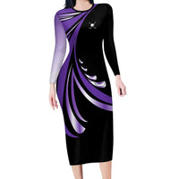 Personalized Purple Winged Golf Ball Long Sleeve Bodycon Dress Bold Golf Graphic Design - Wonder Print Shop