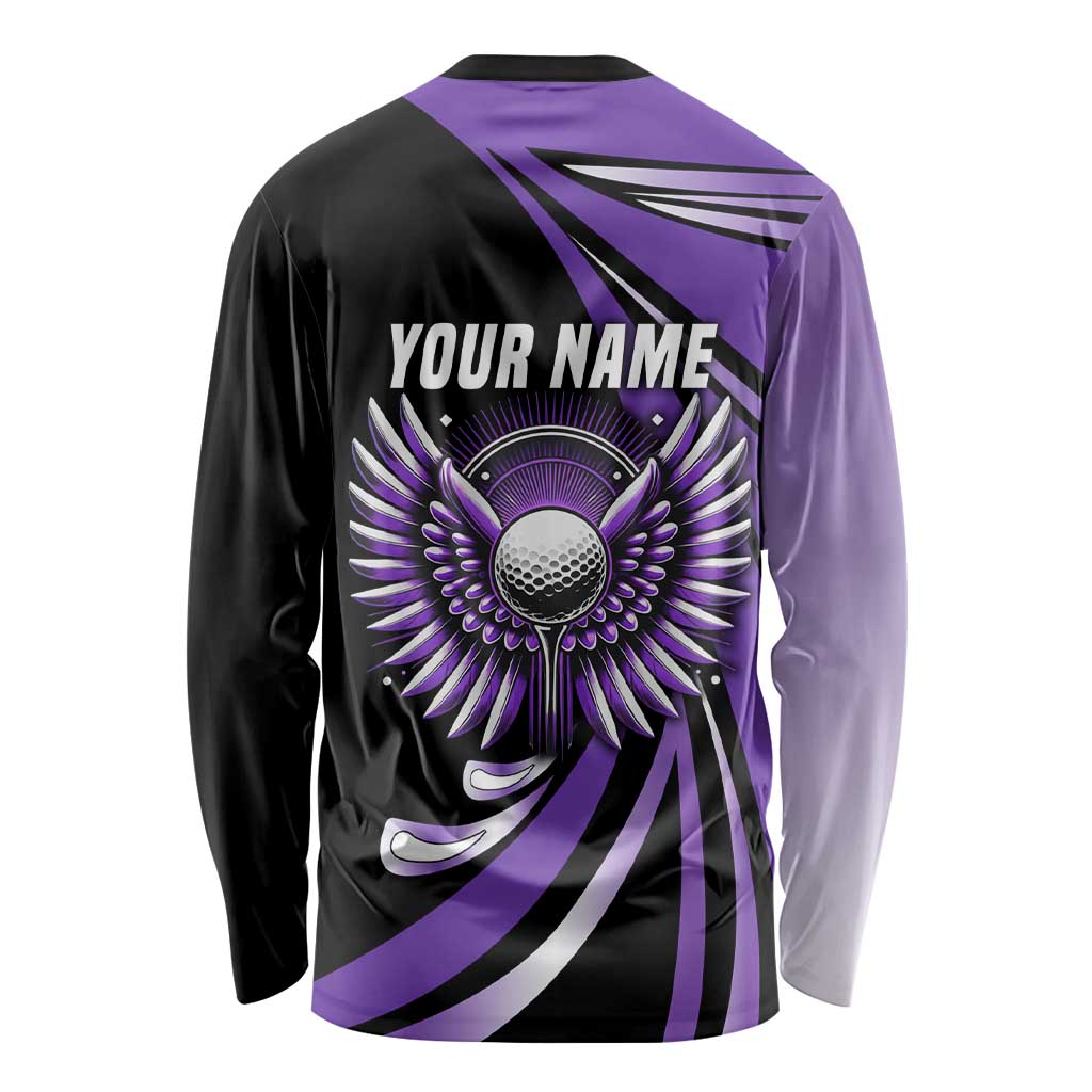 Personalized Purple Winged Golf Ball Long Sleeve Shirt Bold Golf Graphic Design - Wonder Print Shop