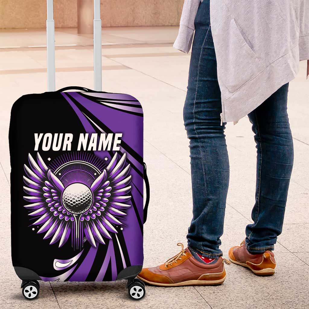 Personalized Purple Winged Golf Ball Luggage Cover Bold Golf Graphic Design - Wonder Print Shop