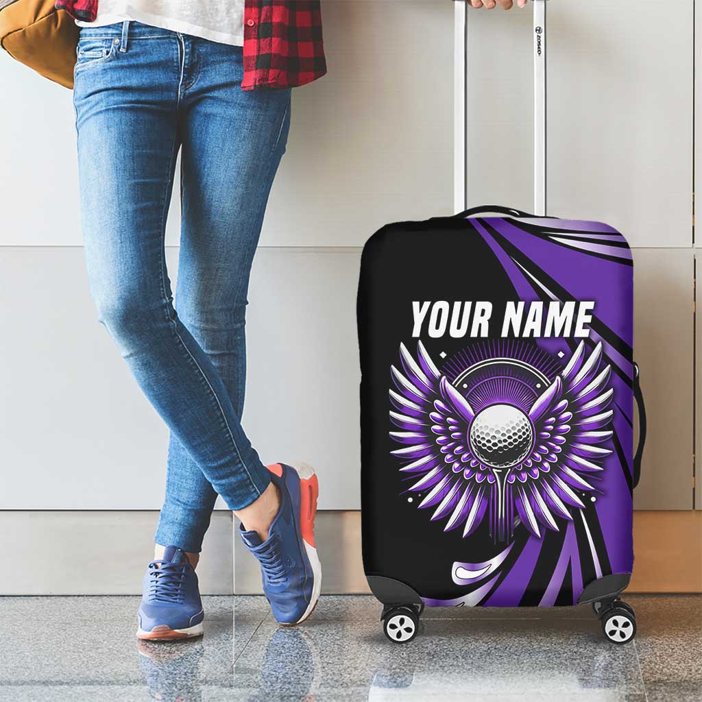 Personalized Purple Winged Golf Ball Luggage Cover Bold Golf Graphic Design - Wonder Print Shop