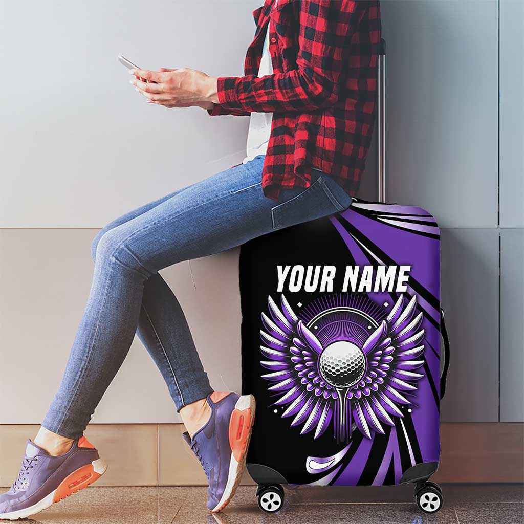 Personalized Purple Winged Golf Ball Luggage Cover Bold Golf Graphic Design - Wonder Print Shop