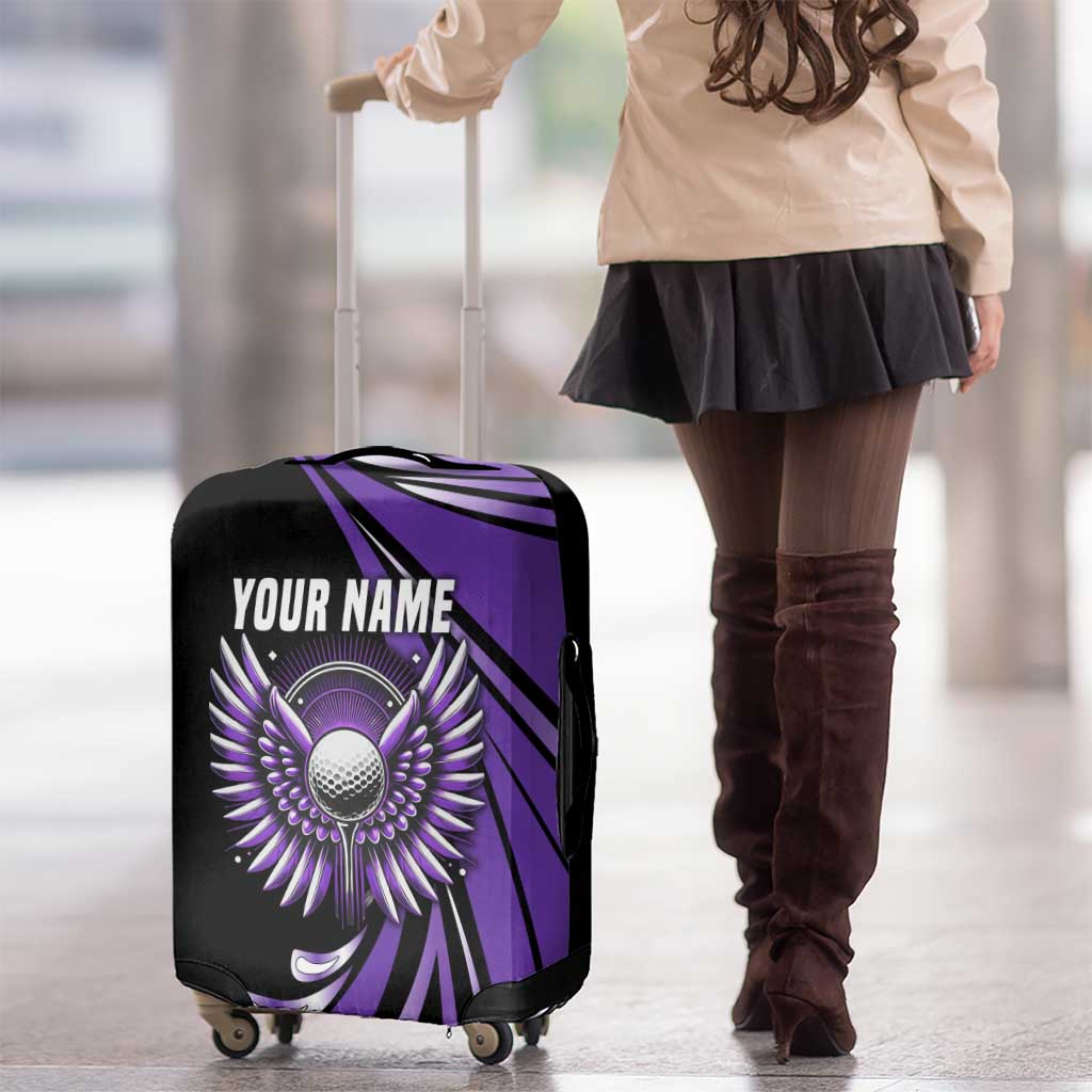 Personalized Purple Winged Golf Ball Luggage Cover Bold Golf Graphic Design - Wonder Print Shop