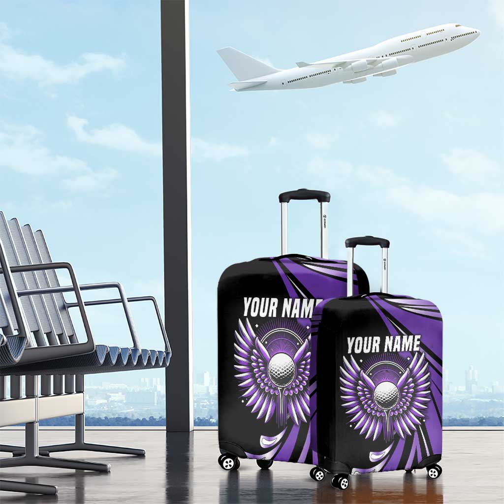 Personalized Purple Winged Golf Ball Luggage Cover Bold Golf Graphic Design - Wonder Print Shop
