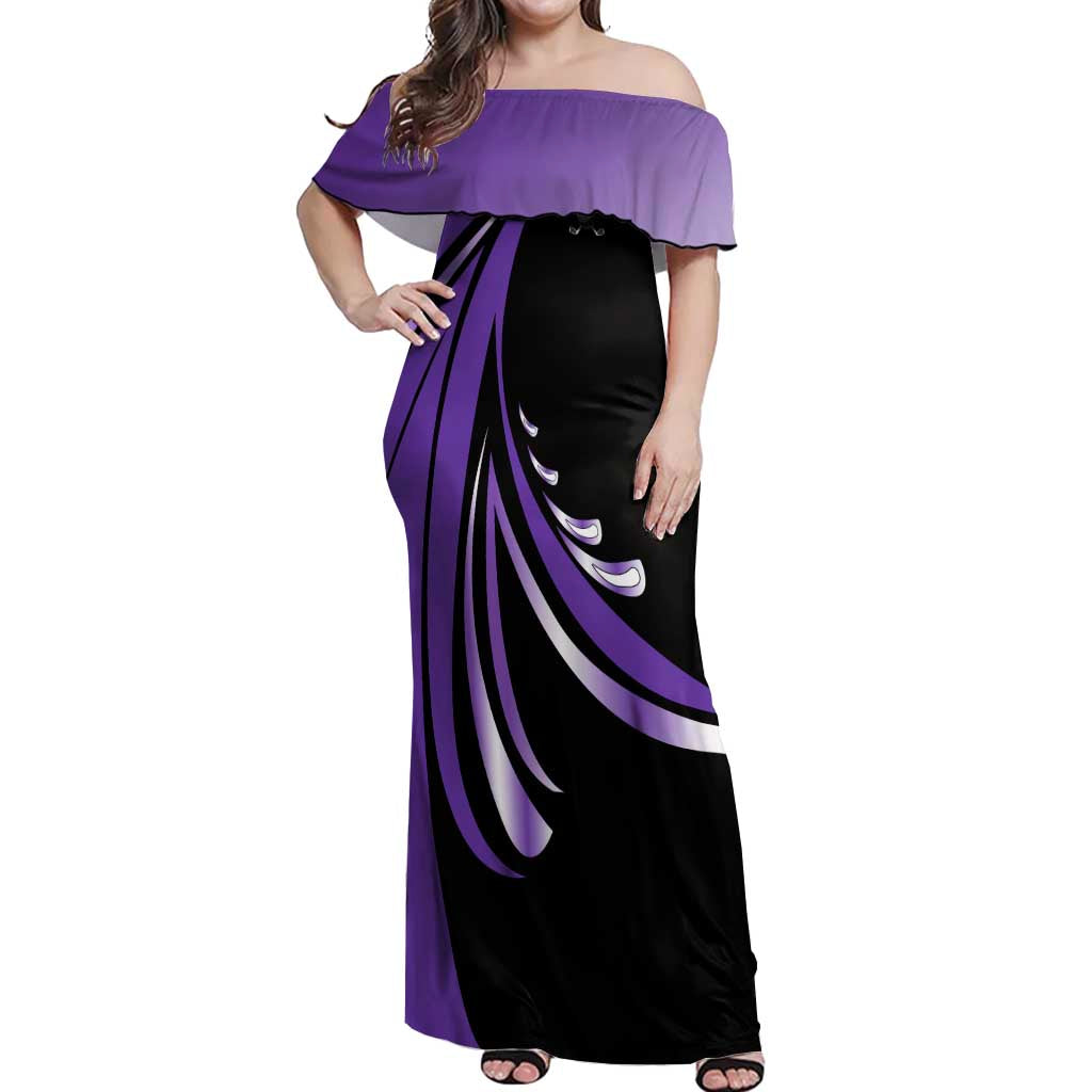 Personalized Purple Winged Golf Ball Off Shoulder Maxi Dress Bold Golf Graphic Design - Wonder Print Shop