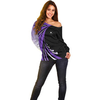 Personalized Purple Winged Golf Ball Off Shoulder Sweater Bold Golf Graphic Design - Wonder Print Shop