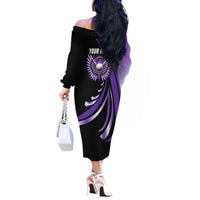 Personalized Purple Winged Golf Ball Off The Shoulder Long Sleeve Dress Bold Golf Graphic Design - Wonder Print Shop
