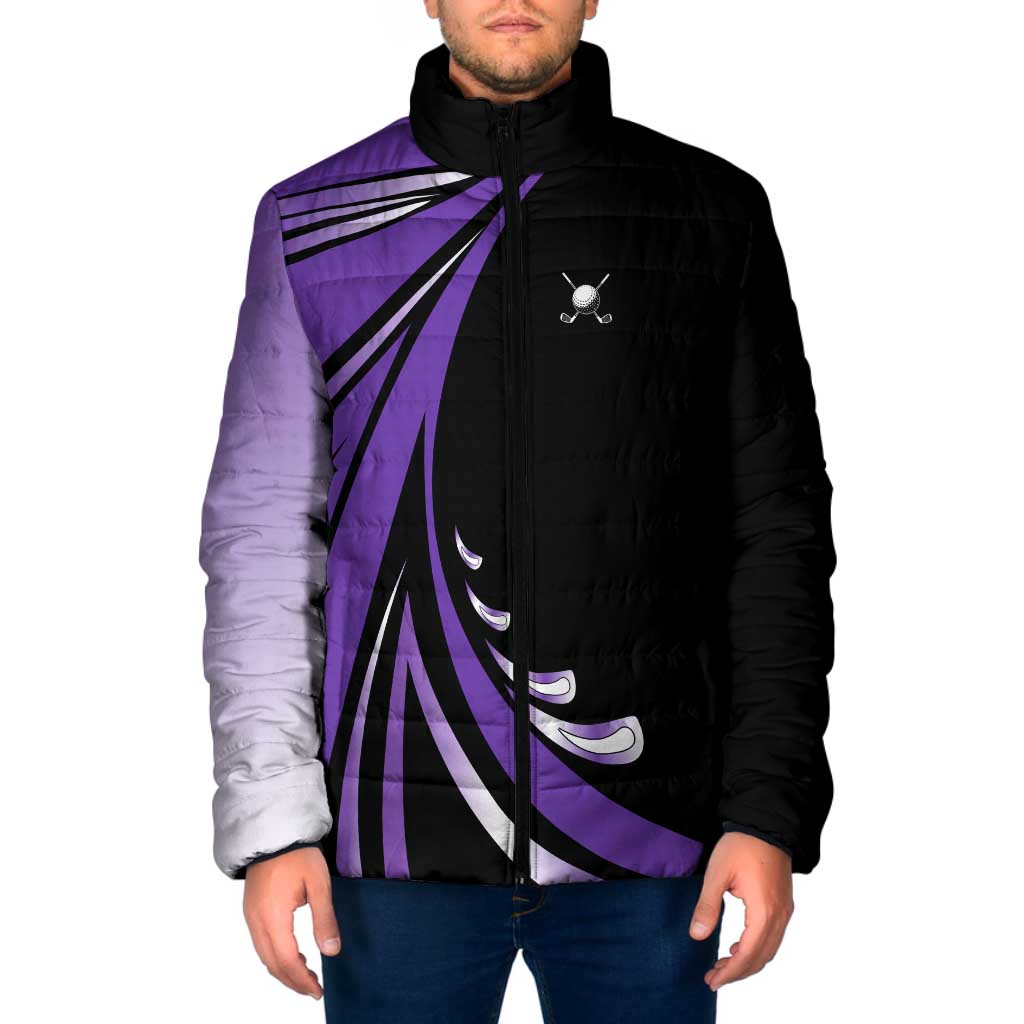 Personalized Purple Winged Golf Ball Padded Jacket Bold Golf Graphic Design - Wonder Print Shop
