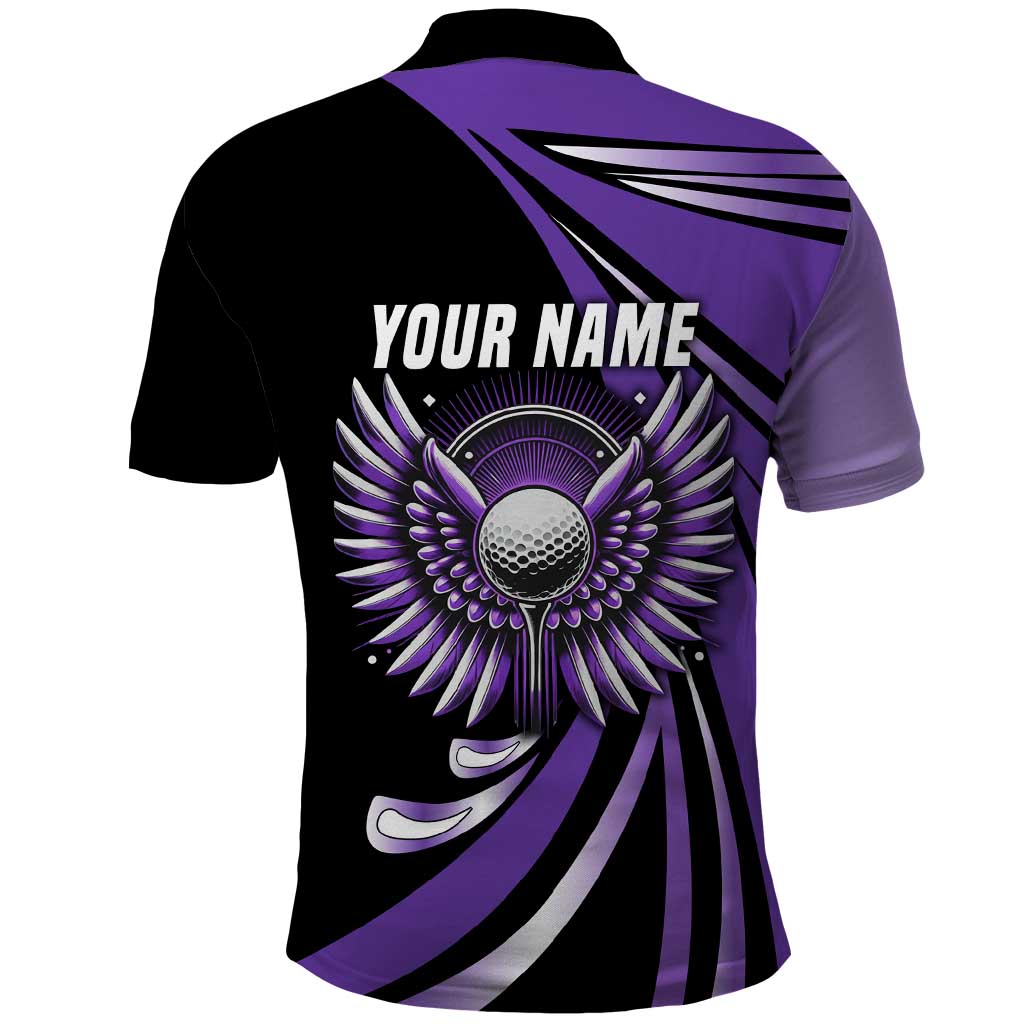 Personalized Purple Winged Golf Ball Polo Shirt Bold Golf Graphic Design - Wonder Print Shop