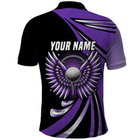 Personalized Purple Winged Golf Ball Polo Shirt Bold Golf Graphic Design - Wonder Print Shop