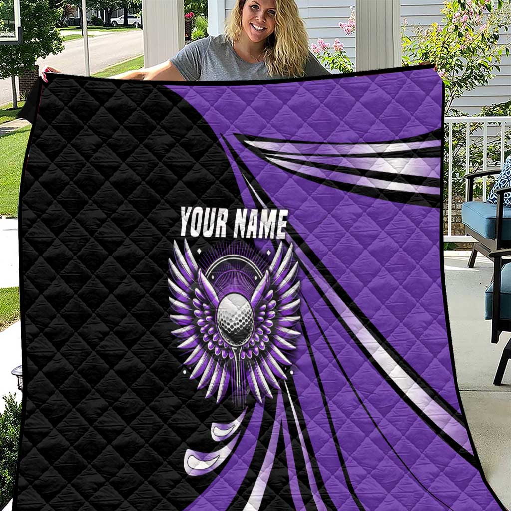 Personalized Purple Winged Golf Ball Quilt Bold Golf Graphic Design - Wonder Print Shop