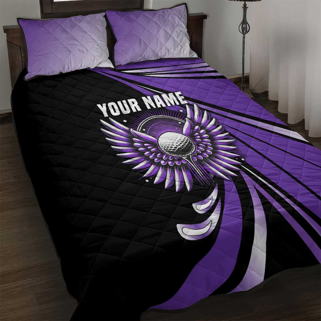 Personalized Purple Winged Golf Ball Quilt Bed Set Bold Golf Graphic Design - Wonder Print Shop