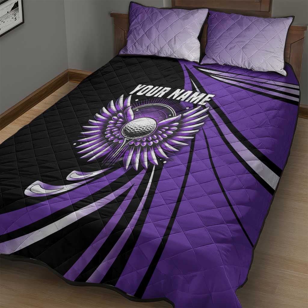 Personalized Purple Winged Golf Ball Quilt Bed Set Bold Golf Graphic Design - Wonder Print Shop
