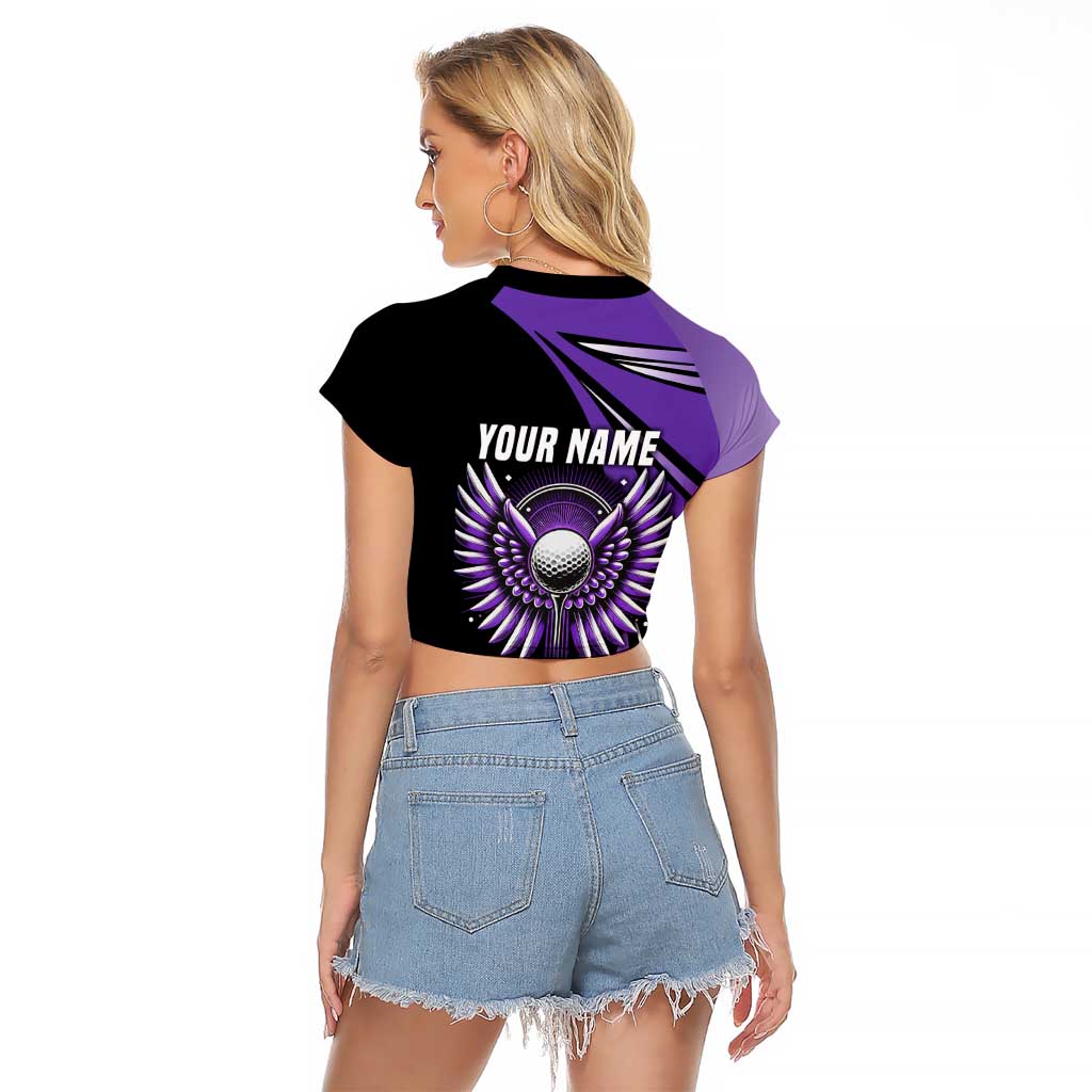 Personalized Purple Winged Golf Ball Raglan Cropped T Shirt Bold Golf Graphic Design - Wonder Print Shop