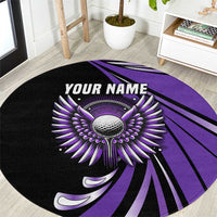 Personalized Purple Winged Golf Ball Round Carpet Bold Golf Graphic Design - Wonder Print Shop