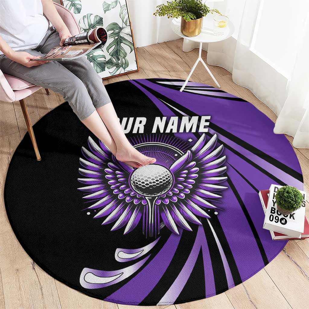 Personalized Purple Winged Golf Ball Round Carpet Bold Golf Graphic Design - Wonder Print Shop