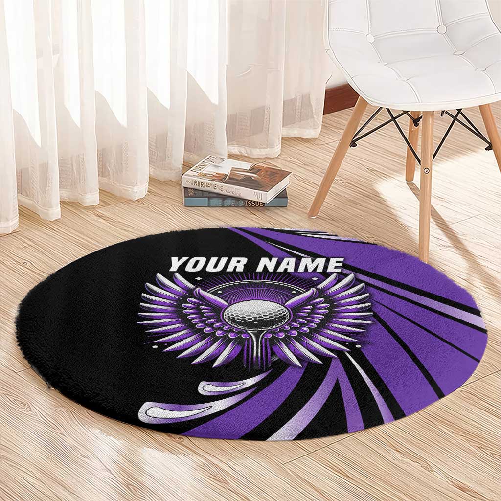 Personalized Purple Winged Golf Ball Round Carpet Bold Golf Graphic Design - Wonder Print Shop