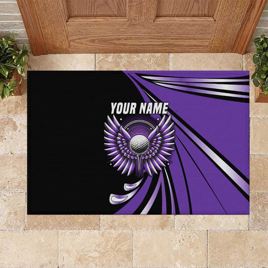 Personalized Purple Winged Golf Ball Rubber Doormat Bold Golf Graphic Design - Wonder Print Shop