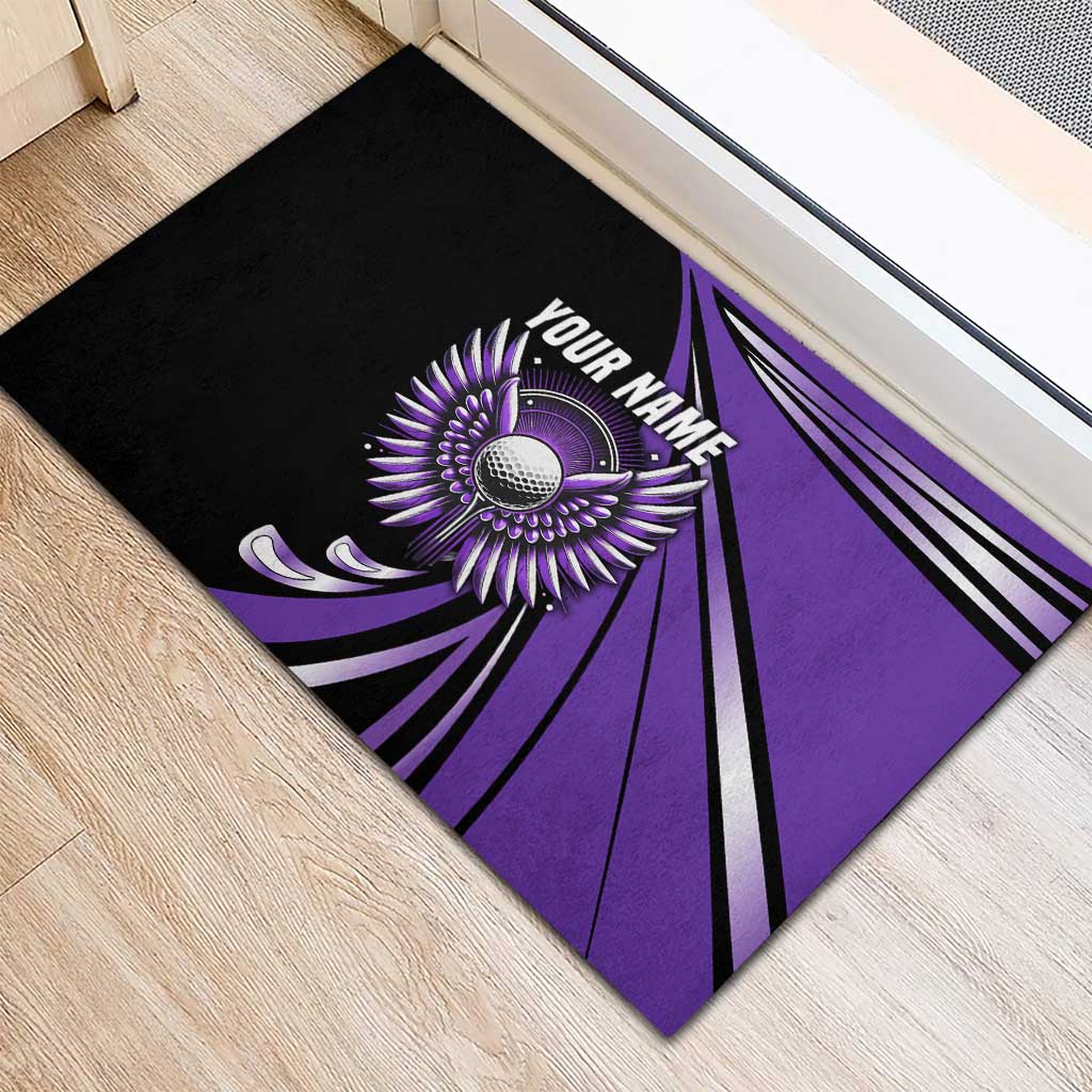 Personalized Purple Winged Golf Ball Rubber Doormat Bold Golf Graphic Design - Wonder Print Shop
