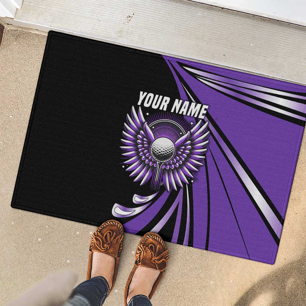 Personalized Purple Winged Golf Ball Rubber Doormat Bold Golf Graphic Design - Wonder Print Shop