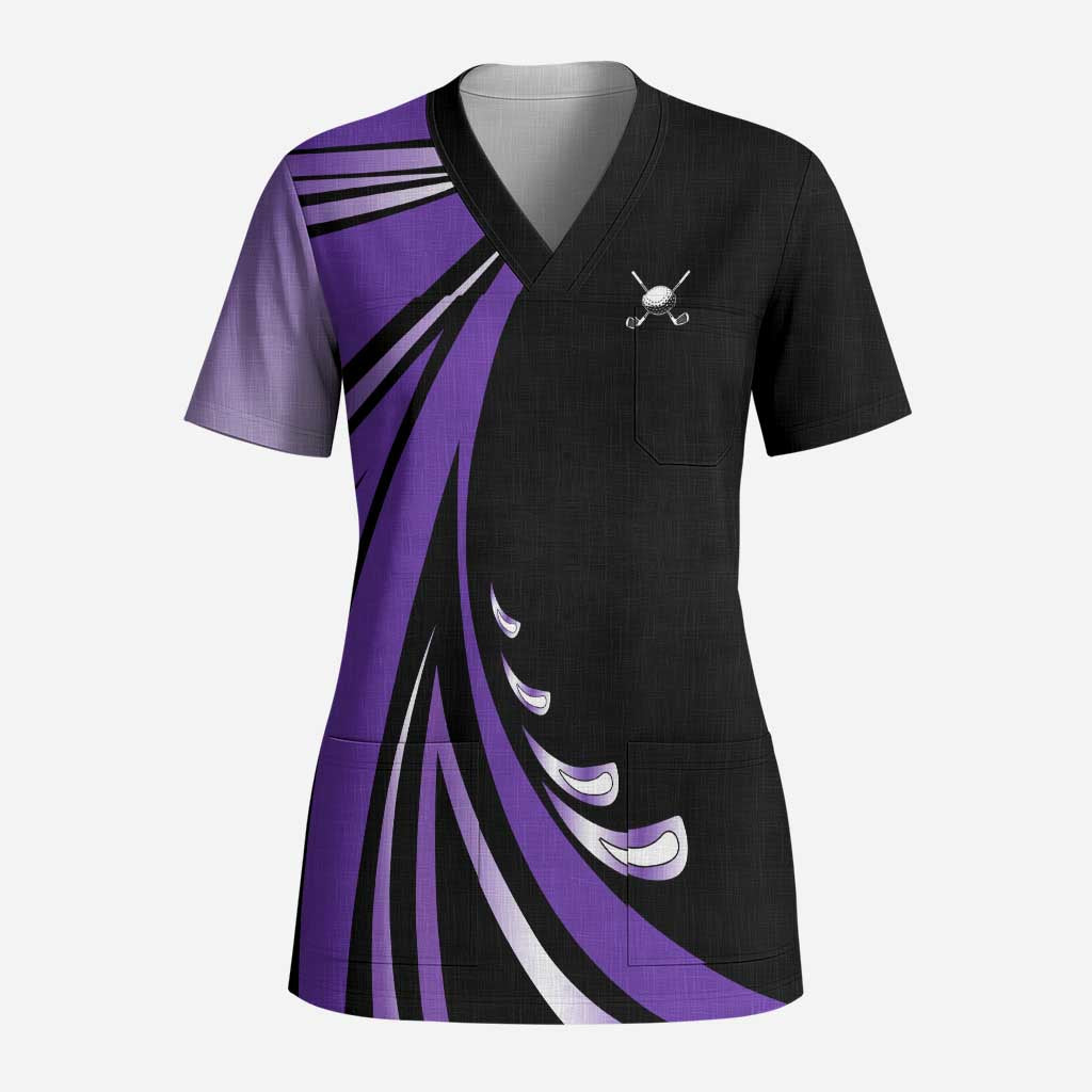Personalized Purple Winged Golf Ball Scrub Top Bold Golf Graphic Design - Wonder Print Shop