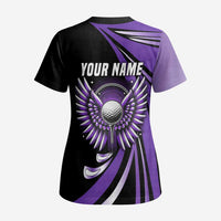 Personalized Purple Winged Golf Ball Scrub Top Bold Golf Graphic Design - Wonder Print Shop
