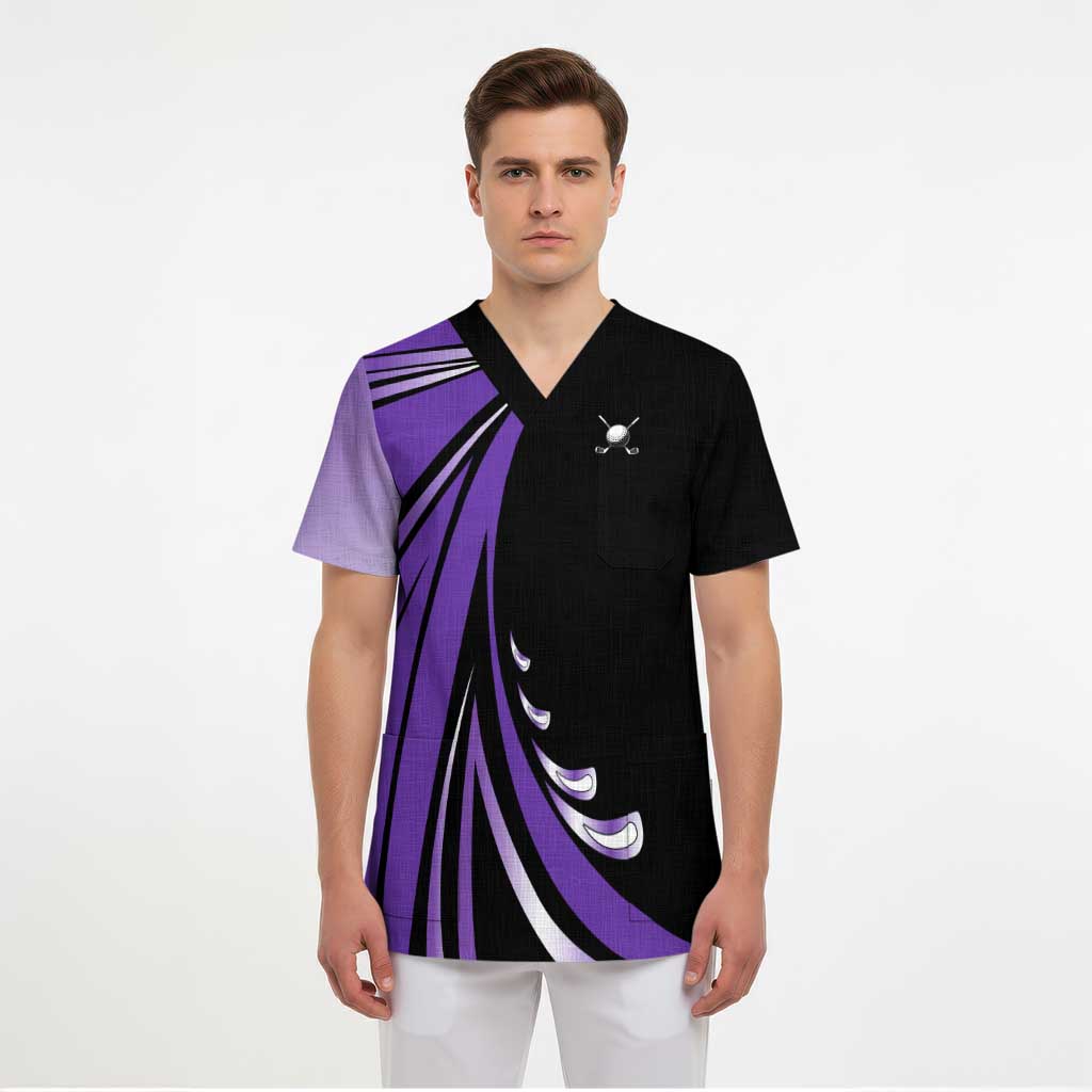Personalized Purple Winged Golf Ball Scrub Top Bold Golf Graphic Design - Wonder Print Shop