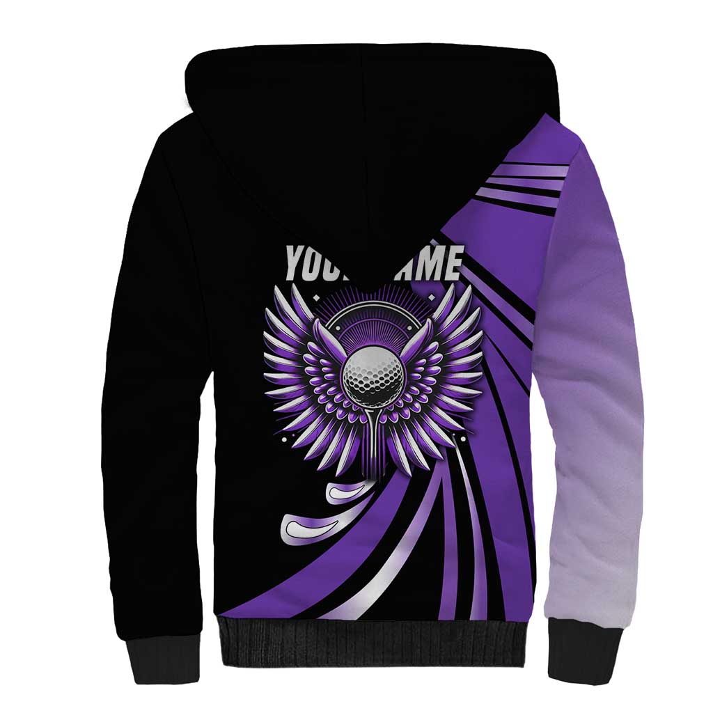 Personalized Purple Winged Golf Ball Sherpa Hoodie Bold Golf Graphic Design - Wonder Print Shop