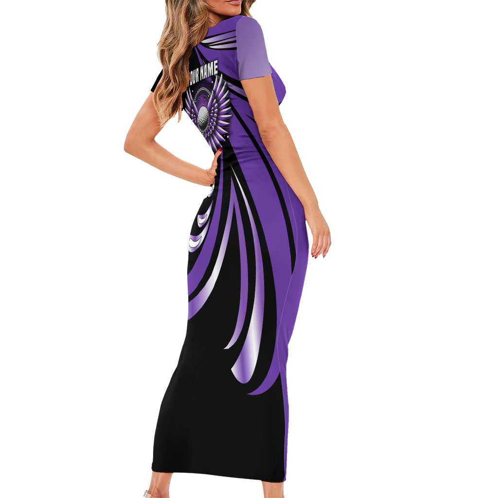 Personalized Purple Winged Golf Ball Short Sleeve Bodycon Dress Bold Golf Graphic Design - Wonder Print Shop