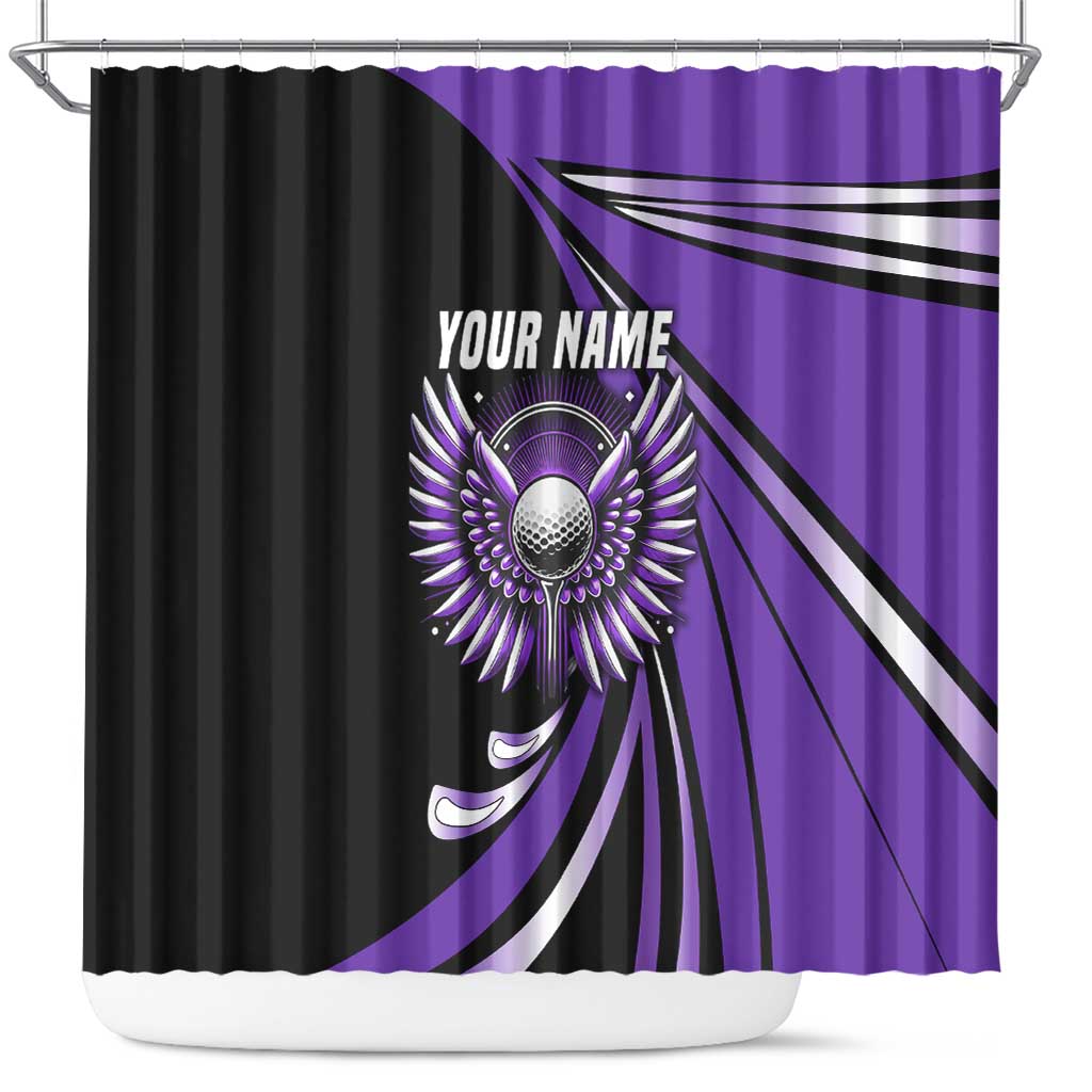 Personalized Purple Winged Golf Ball Shower Curtain Bold Golf Graphic Design - Wonder Print Shop