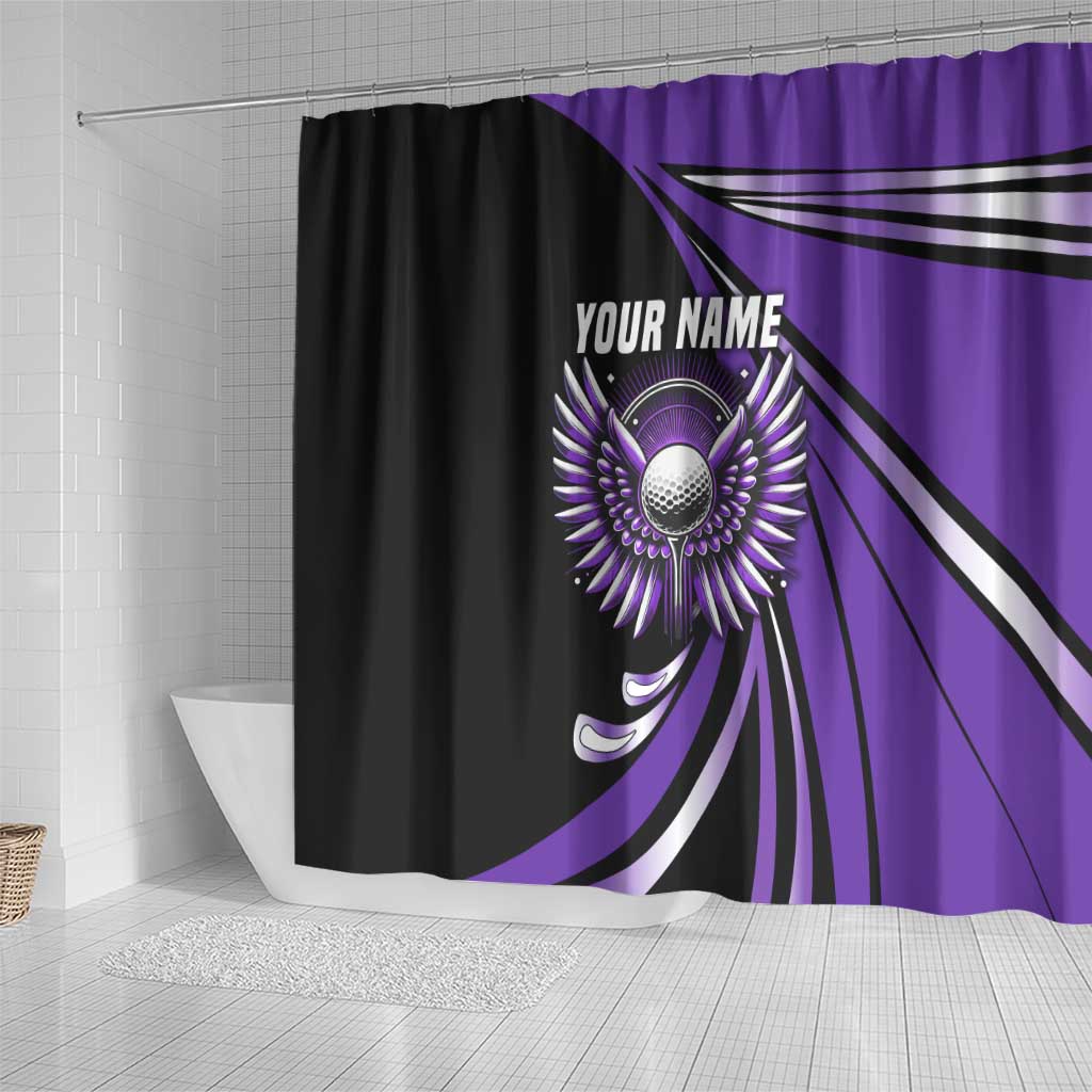 Personalized Purple Winged Golf Ball Shower Curtain Bold Golf Graphic Design - Wonder Print Shop