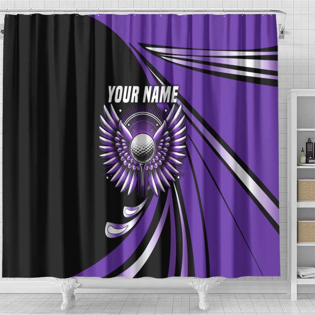 Personalized Purple Winged Golf Ball Shower Curtain Bold Golf Graphic Design - Wonder Print Shop
