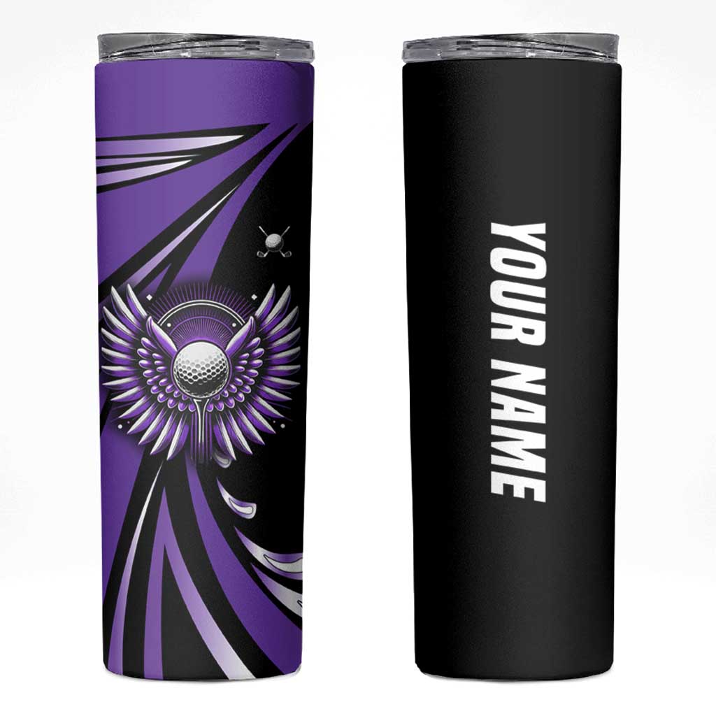 Personalized Purple Winged Golf Ball Skinny Tumbler Bold Golf Graphic Design - Wonder Print Shop