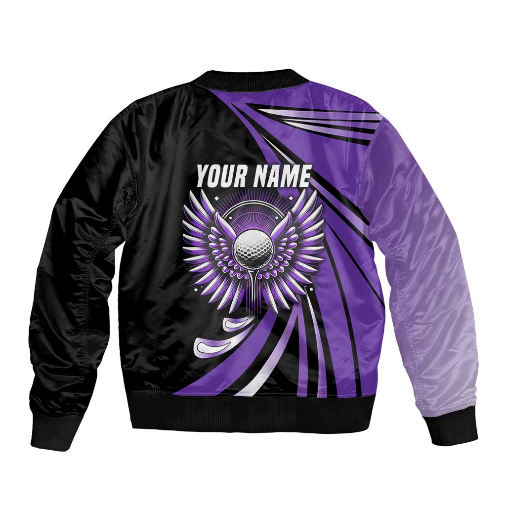 Personalized Purple Winged Golf Ball Sleeve Zip Bomber Jacket Bold Golf Graphic Design - Wonder Print Shop