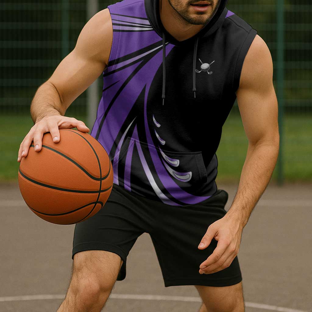 Personalized Purple Winged Golf Ball Sleeveless Hoodie Bold Golf Graphic Design - Wonder Print Shop