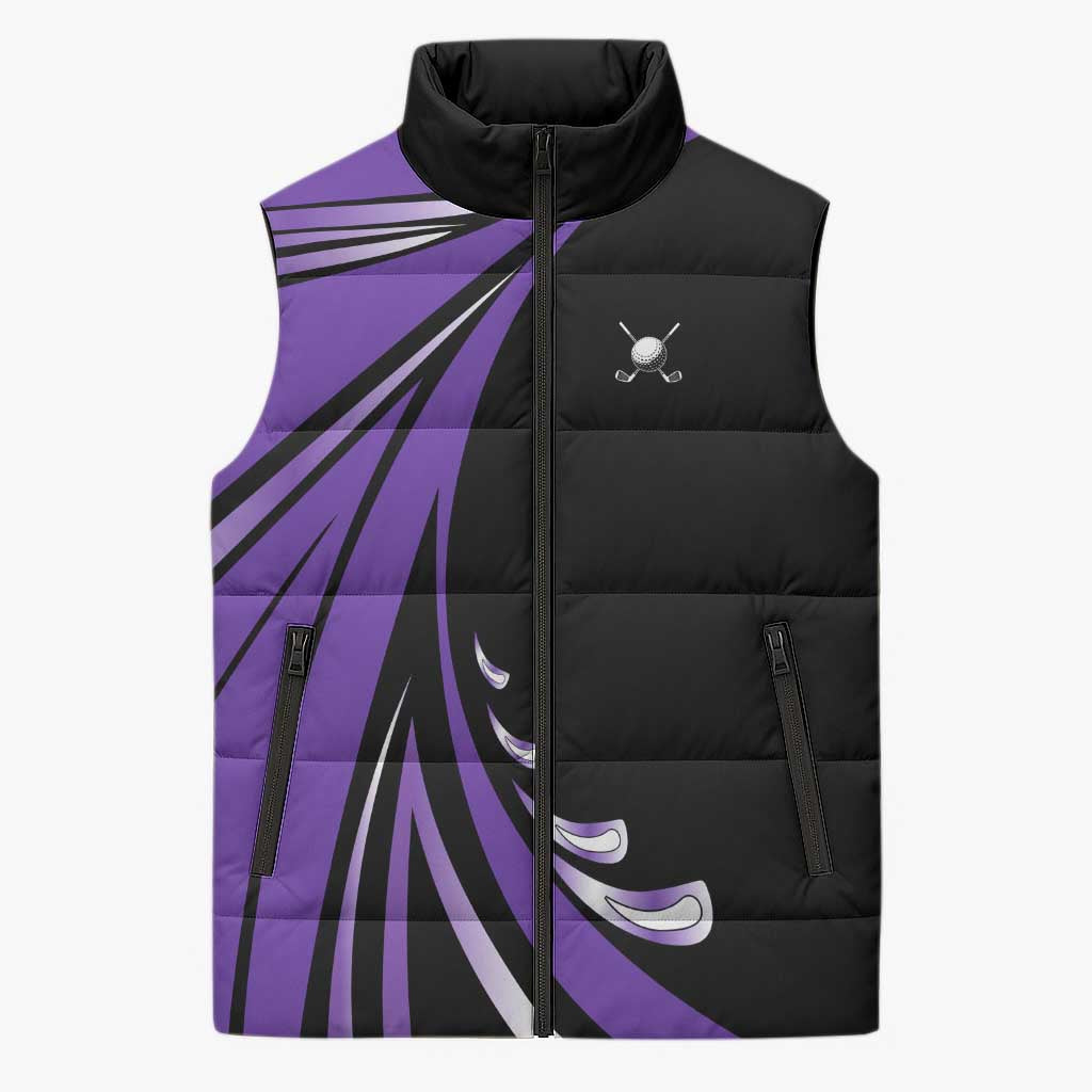 Personalized Purple Winged Golf Ball Sleeveless Puffer Jacket Bold Golf Graphic Design - Wonder Print Shop