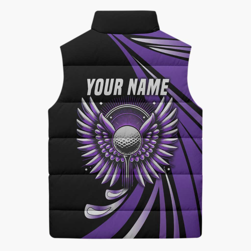 Personalized Purple Winged Golf Ball Sleeveless Puffer Jacket Bold Golf Graphic Design - Wonder Print Shop