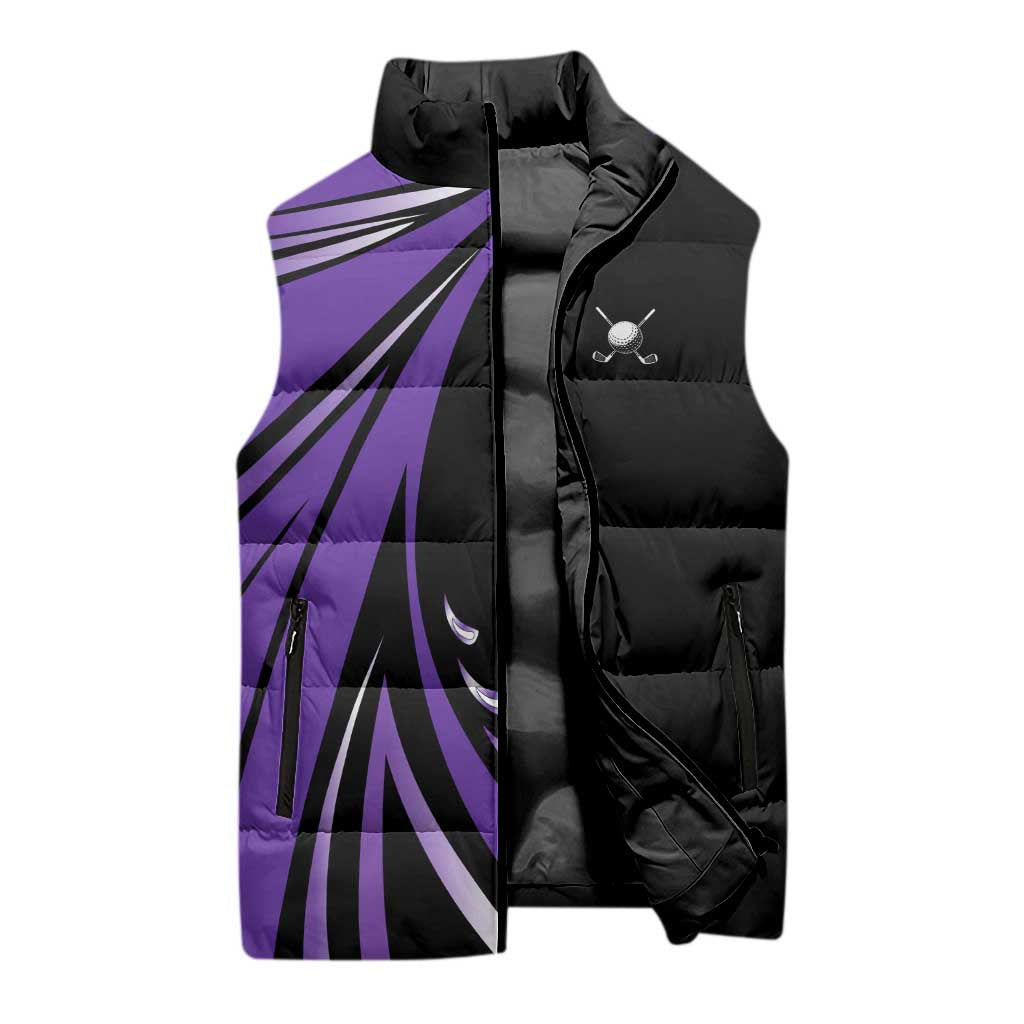 Personalized Purple Winged Golf Ball Sleeveless Puffer Jacket Bold Golf Graphic Design - Wonder Print Shop