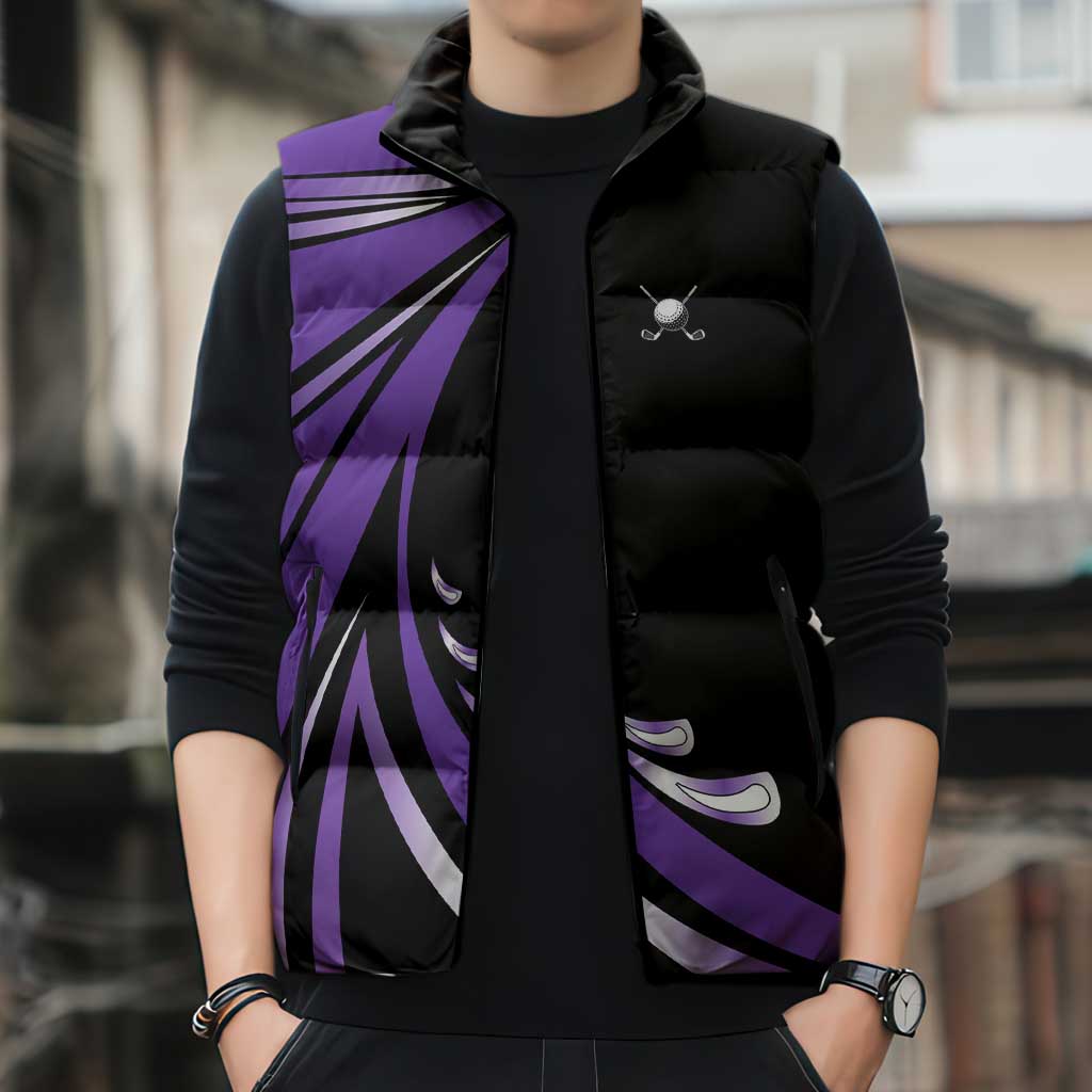 Personalized Purple Winged Golf Ball Sleeveless Puffer Jacket Bold Golf Graphic Design - Wonder Print Shop
